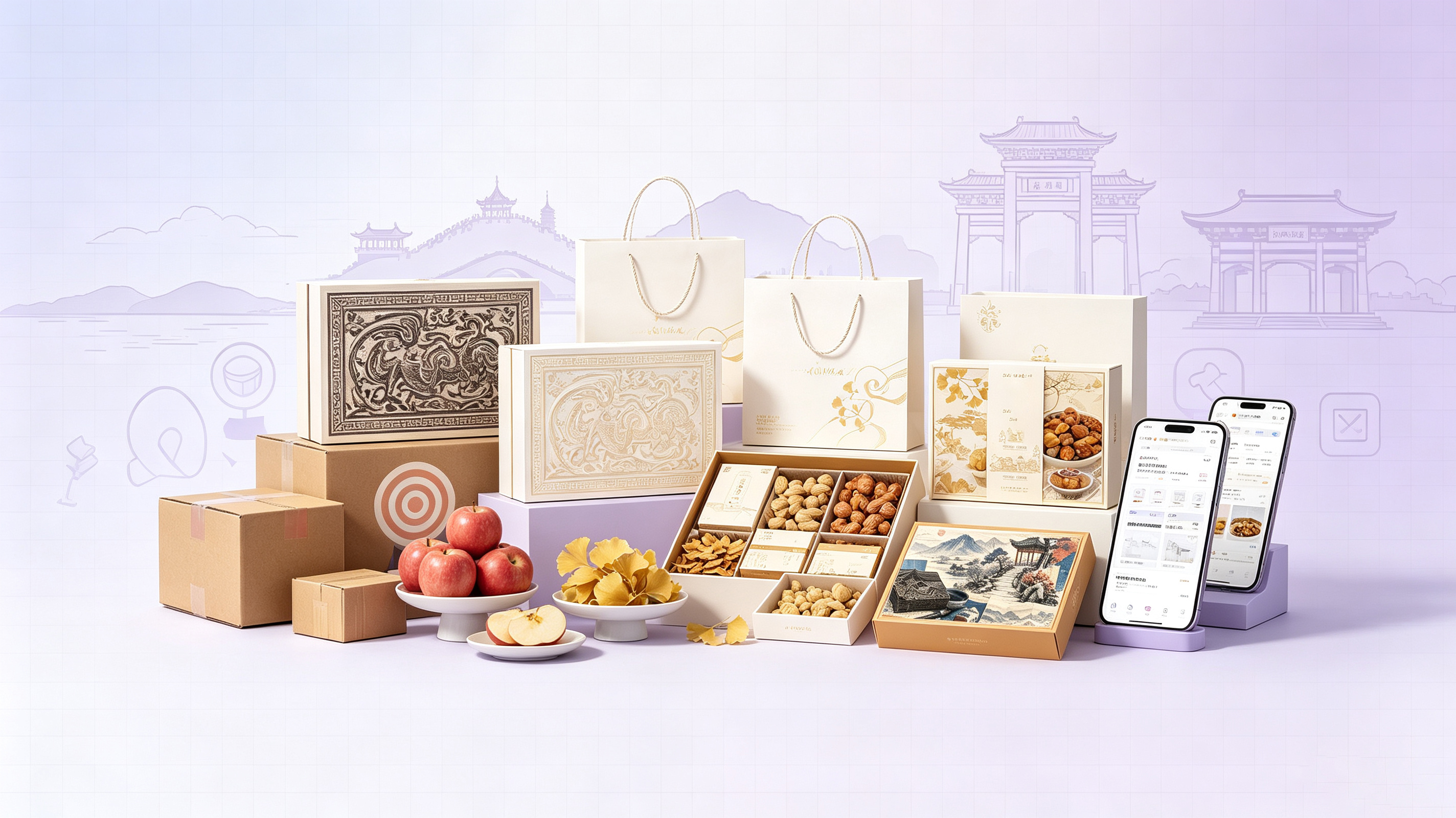 电商购物、商品包装与移动终端设计场景